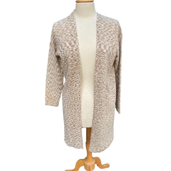American Rag Oatmeal Brown Longline Loose Knit Open Front Cardigan-Sweater-S - Picture 3 of 15